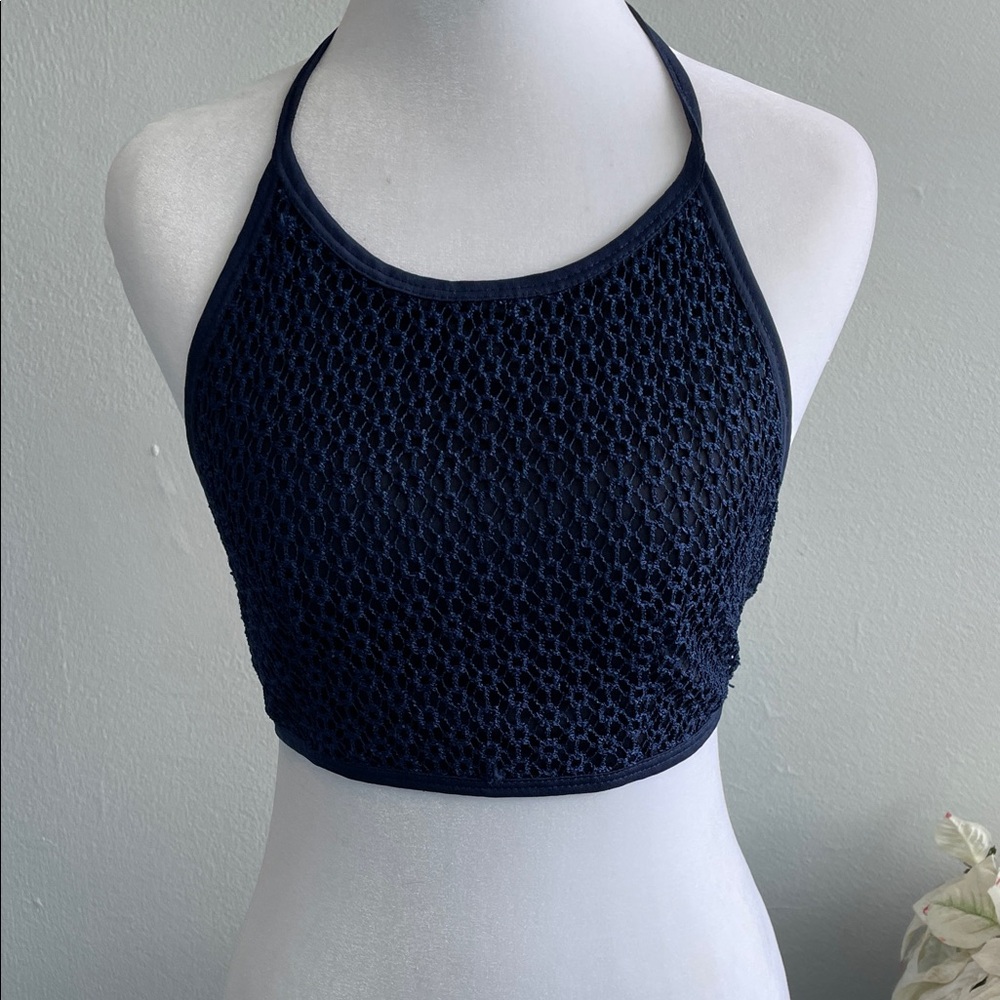 Navy Crochet Halter Bandeau Top